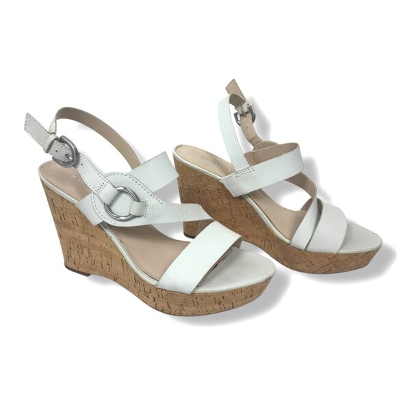 Franco Sarto White Cork Wedge Open Toe Sandals Heels Size 8 Surprise 2 Platform - Picture 3 of 9